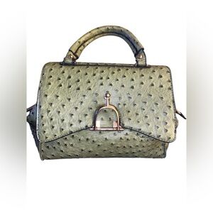 NOELLE EUC FAUX OSTRICH LEATHER SATCHEL, GREEN